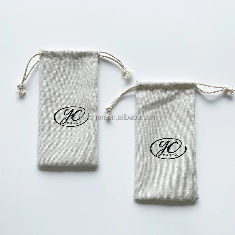 Custom Material 8x18cm Natural Cotton Sunglasses Dust Bag Drawstring Linen Eyewear Pouch