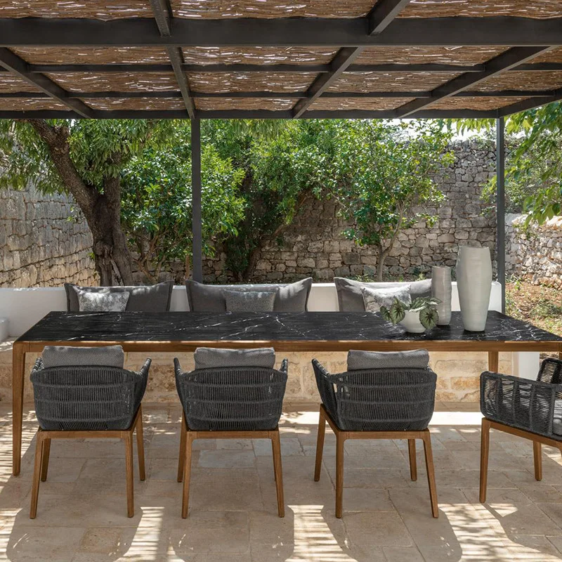 Outdoor teak rock plate dining table and chairs Villa Garden furniture Homestay Outdoor patio Nordic rattan chairs