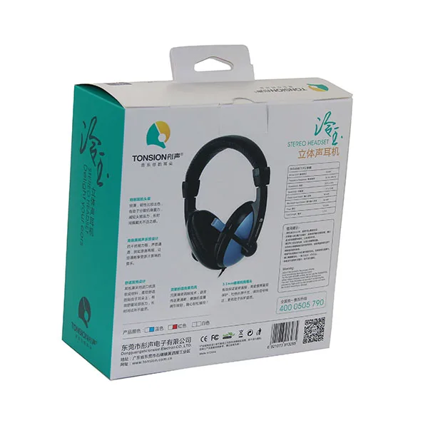 Hot Sales Factory Custom Logo Printed Delicate Color Paperboard Hanging Packaging Box for Stereo Headphones