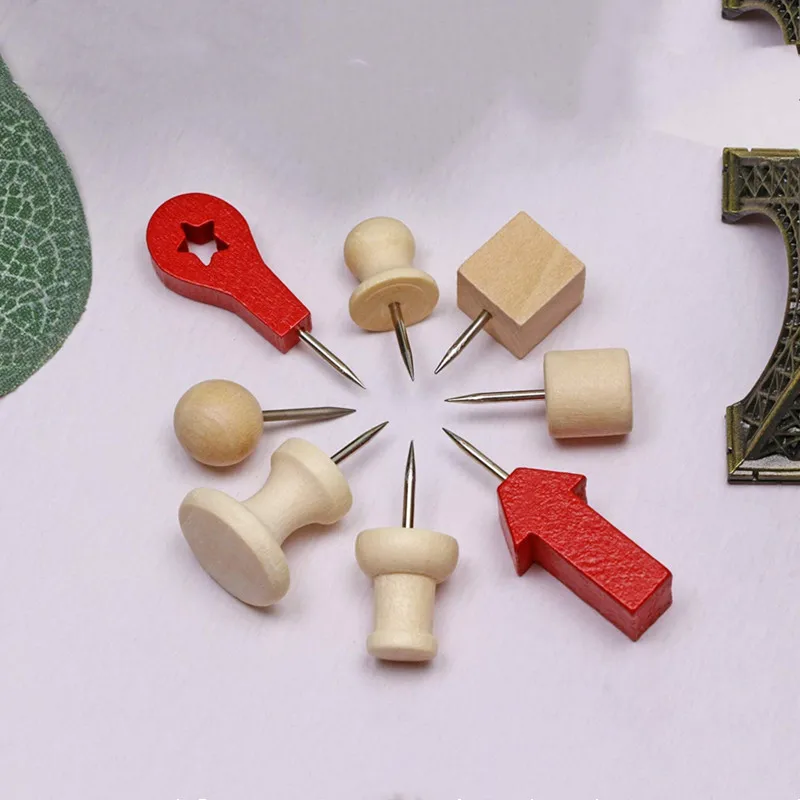 Wood Push Pins Big I-shaped Wooden Thumb Tacks Decorative Map Photo Pins