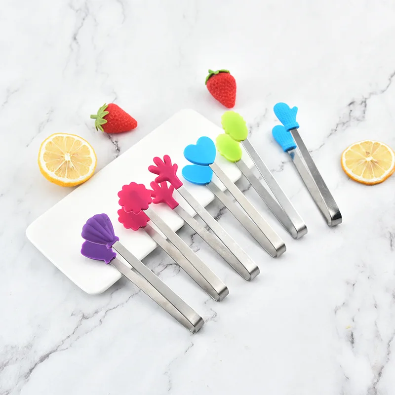 Stainless Steel Silicone Palm Shape Mini Ice Clip Ice Coffee Milk Tea Shop Sugar Clip Small Food Clip