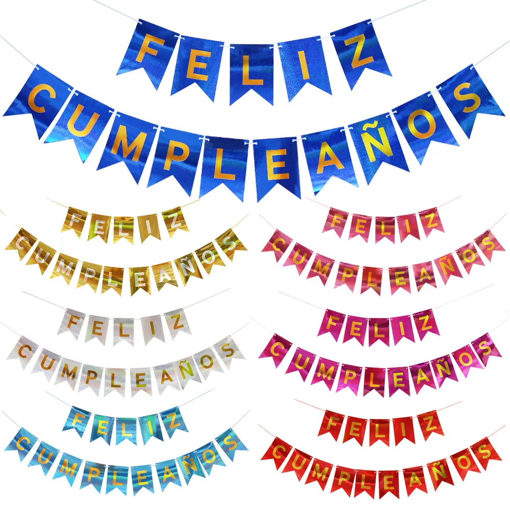 Feliz Cumpleanos Letter Banner Gold Foil Paper Garland Spanish Feliz Cumpleanos Happy Birthday Banner
