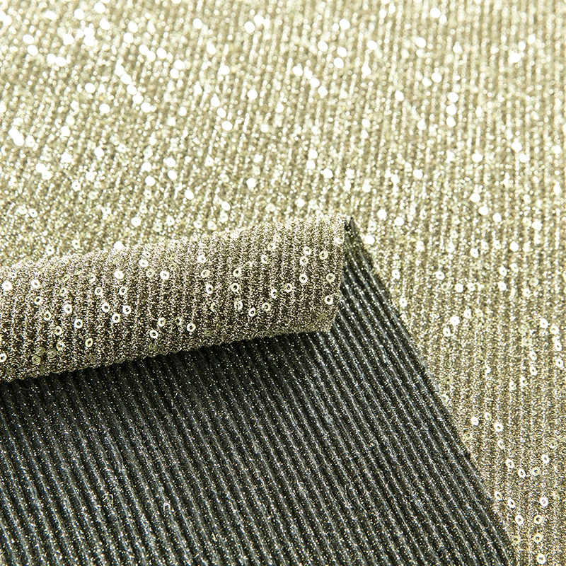 New  embroidery 3mm sequin jijimi fabric gold sequin fabric knitting pleat embroidery fabric
