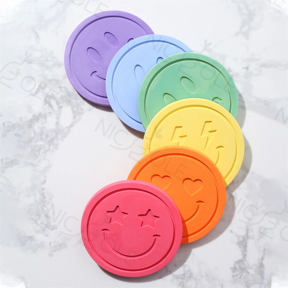 Nicole Handmade Emoticon Smiling Face Tea Cup Pot Saucer Mould Resin Cement Concrete coaster Silicone Molds