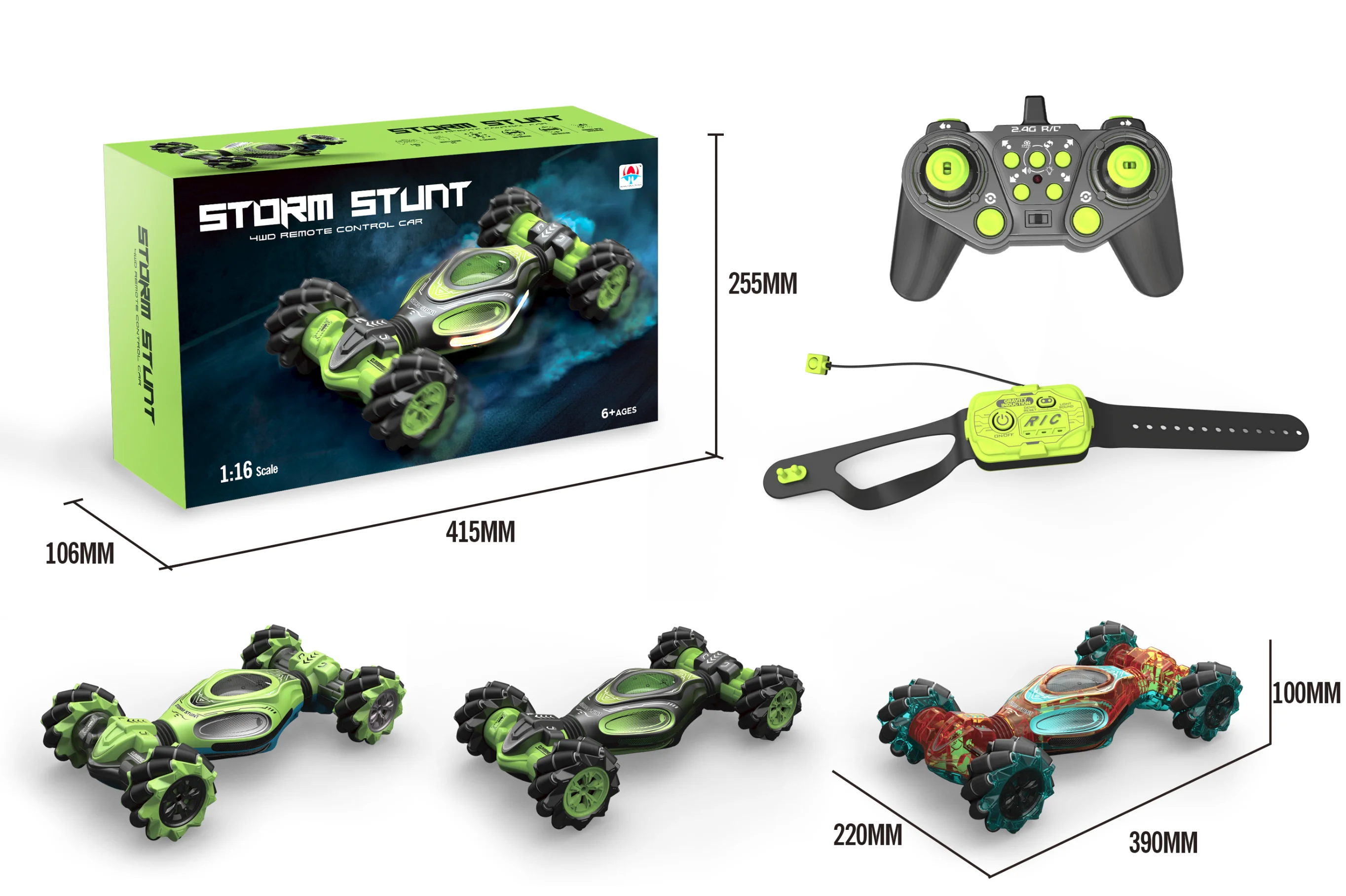 Christmas Gifts HOSHI 1611 MAX 1/10 Scale 4WD Twist Vehicle with RC Watch Control 360 Degree Rotation 13CH RC Stunt Car for Kids