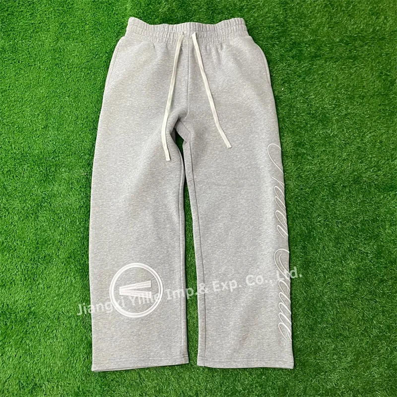 PT924 custom 3D logo oversized fleece cotton flare pants for men ladies straight wide leg baggy sweatpants stacked sweat pants