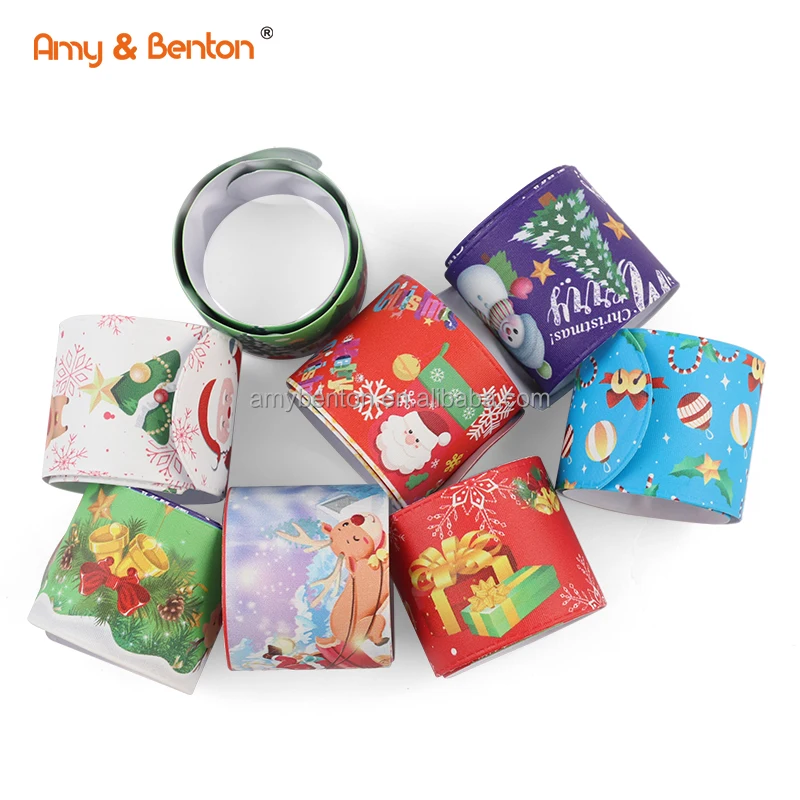 Christmas Snap Band Children Party Favors Toys Custom Slap Bracelet Xmas Snap Bracelet Pinata Fillers Stocking Stuffers