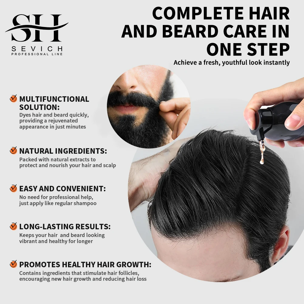 5 In 1 Black Beard Hair Dye Herbal Rosemary Ginger Extract Black Hair Growth Shampoo With Conditioner