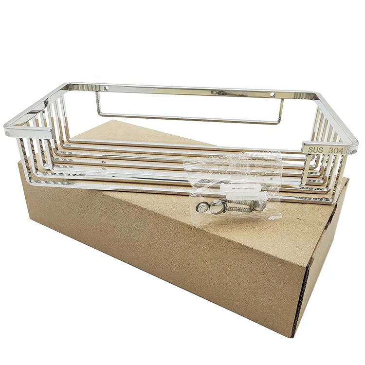 Luxury SUS304 Stainless Steel Shower Rack Rustproof Mirror Shining Bathroom Kitchen Rectangle Commodity Shelf Basket Organizer