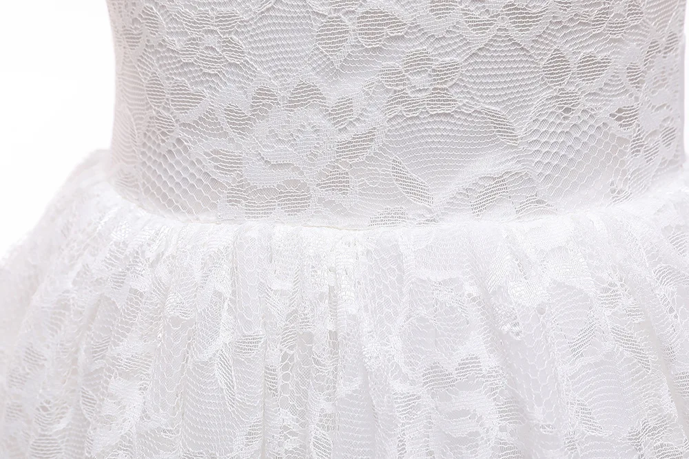 White Vintage Sleeveless Lace Children Girls Flower Party Princess Dresses