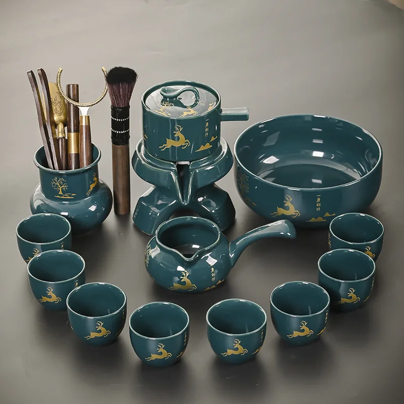 Harmony Chinese Kungfu Luxury Style Antique Design Automatic Wisteria Floral Ceramic Tea Pot Set Luxury