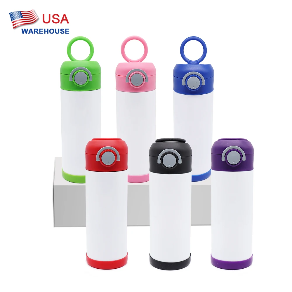 New arrive 12oz sublimation blanks straight steel bottle with flip top lid kids bounce tumbler wholesale
