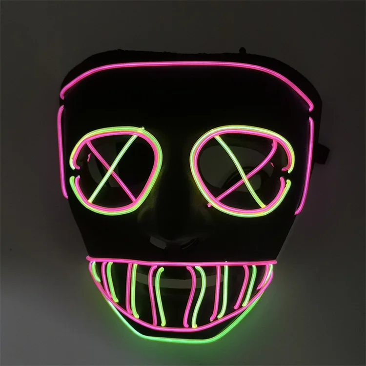 Factory Led El Flashing Light Scary Face Mask Neon Glowing Big Mouth Cosplay Carnival Party Masks Masquerade Decoration Shield