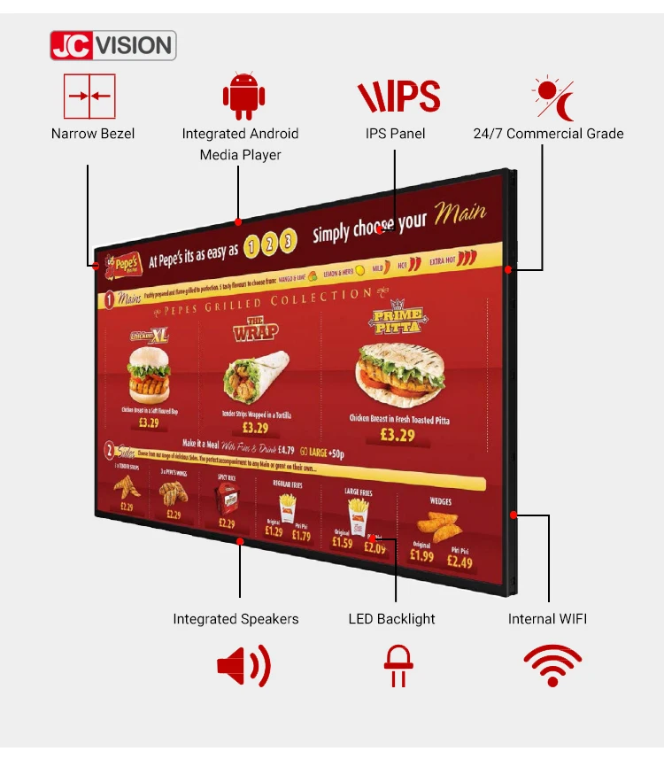 43inch Indoor Lcd Advertising Display LCD Digital signage Player Android System Digital Menu Board