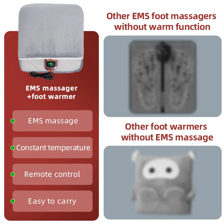 Qingyi home foot feet stimulator vibrating shiatsu heated EMS tens massager electric heating pad mat with massage remote control