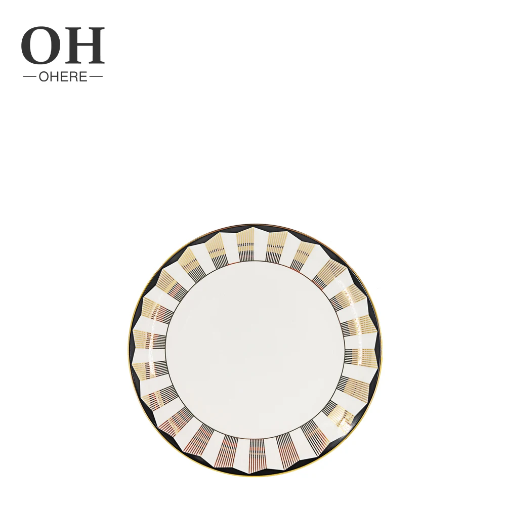 Luxury Charger Plate Golden Lines design Restaurant Festival On-glazed Ceramic Flatware Sets Wedding Elegant Dinner Dishes