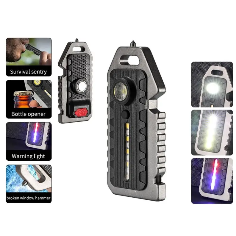 Wholesales Abs Portable Pocket Five Light Modes Multifunction 5 In 1 Whistle Survival Keychain Flashlight For Camping
