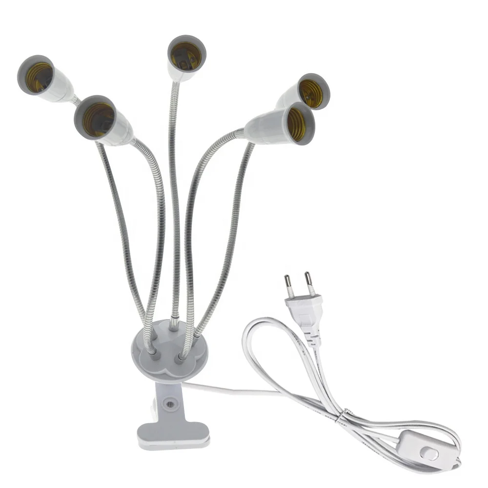 2/3/5 Head E27 Flexible Clip Lamp Holder with Switch For LED Plant Grow Bulb Pet Reptile Disinfection light UVC 254nm Table Lamp