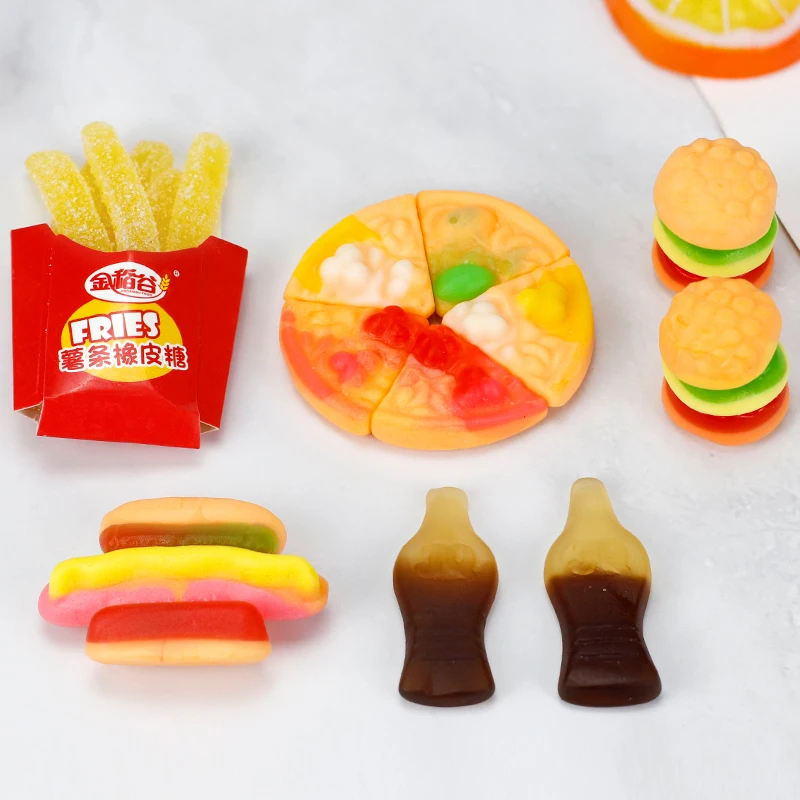 Creativity Cola Bottle Pizza Hamgueger Chips Shape Fudge Set Fruity Flavour Gummy Sour Candy
