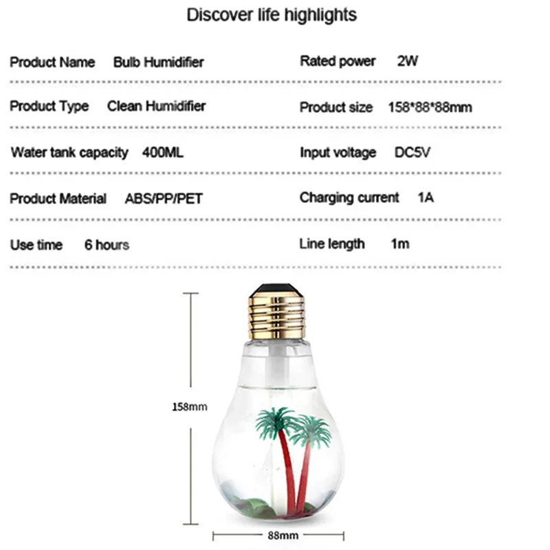 Usb 7 color Mini Ultrasonic Humidifier Water Mini Air The light bulb Purifier portable humidifier mini