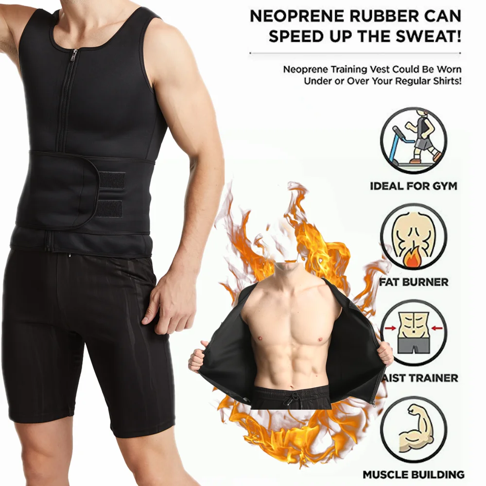 2021 Gangsheng Hot Sale Waist Sweating Shaper Men Neoprene Sauna Suit Chaleco de entrenamiento lumbar Waist Trainer Vest