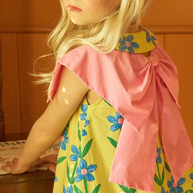 Conyson Bowknot Girl Dress Floral Print Kids Princess Vestidos Clothes Summer Toddler Children Clothing Cotton Infant Dresses