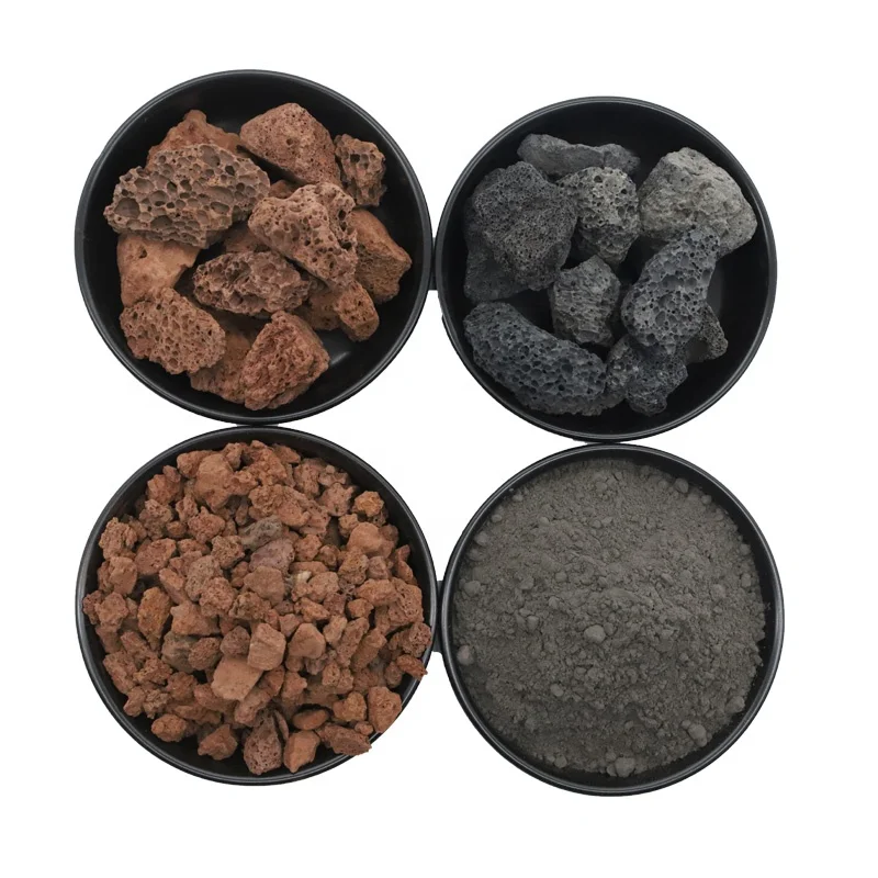 Красный вулканический камень, суккуленты, мощение, грунт, смесь вулканического камня