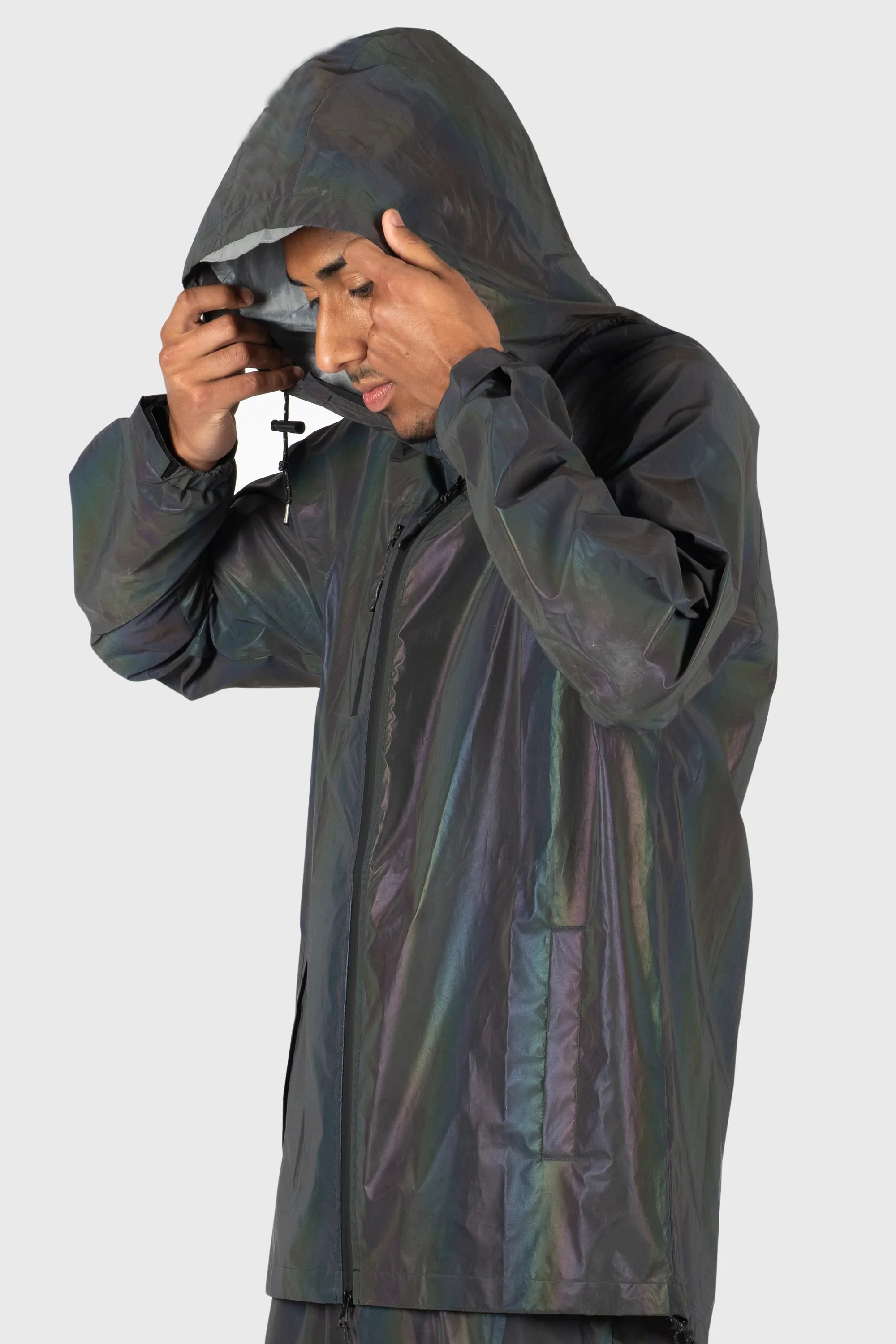 Hot Selling Activewear Mens Hooded Jacket With Zipper Rainbow Reflective Jackets