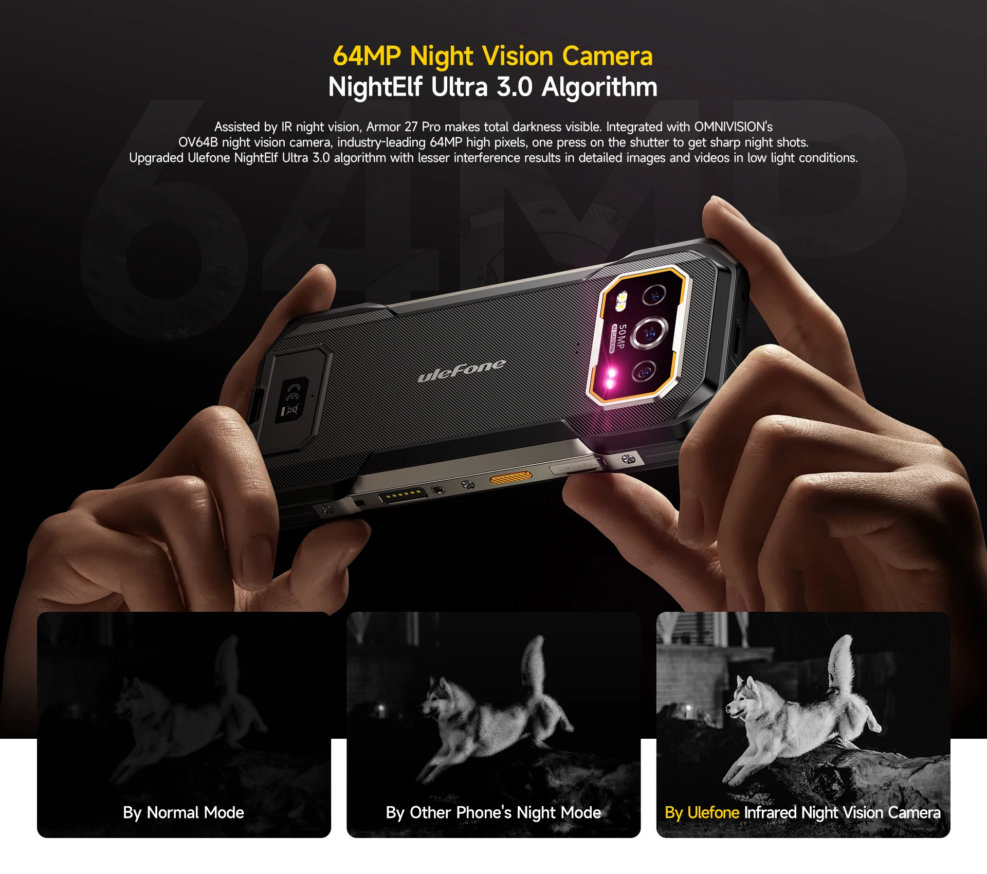 Ulefone Armor 27 Pro 5 г прочный смартфон 6 78 дюймов 12 + 256 ГБ 50MP Основная камера ночного видения 64 Мп 10600 мАч Android 14 мобильный