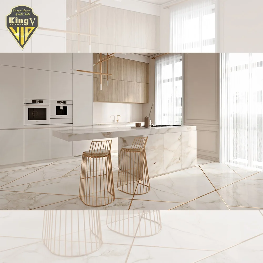2022 new acrylic finish white shaker style kitchen cabinet u shape cabinet with marble countertop with island kitchen cabinet