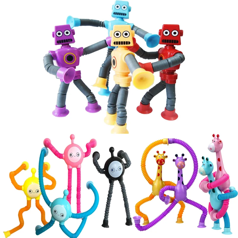 Funny Creative Bendable Twisted Deformed Robot Giraffe Egg Fidget Decompression Tricky Stretchy Pops Tubes Sensory Toys for Kid