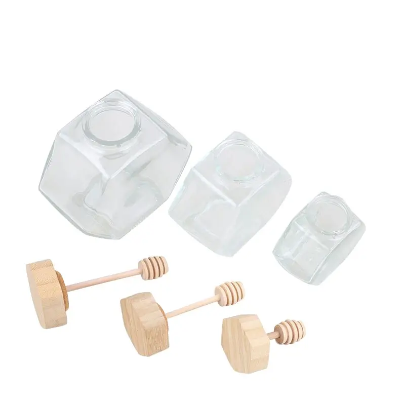 100ML 220ML 280ML 380ML Custom Empty Honey Glass Jar with Wood Lid