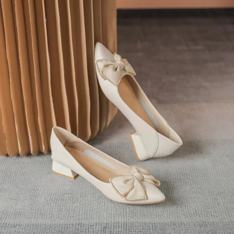 Genuine leather pumps women low heel shoes work office shoes