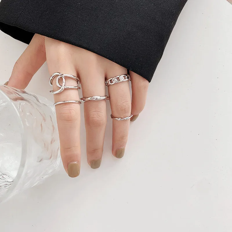 Южнокорейское темпераментное кольцо Dongdaemun, свежий Индивидуальный Женский комплект из 5 простых геометрических колец