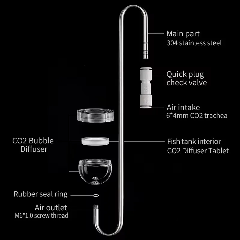 304 Stainless Steel Co2 Atomizer CO2 Diffuser Check Valve for Aquarium Plants Fish Tank Accessories