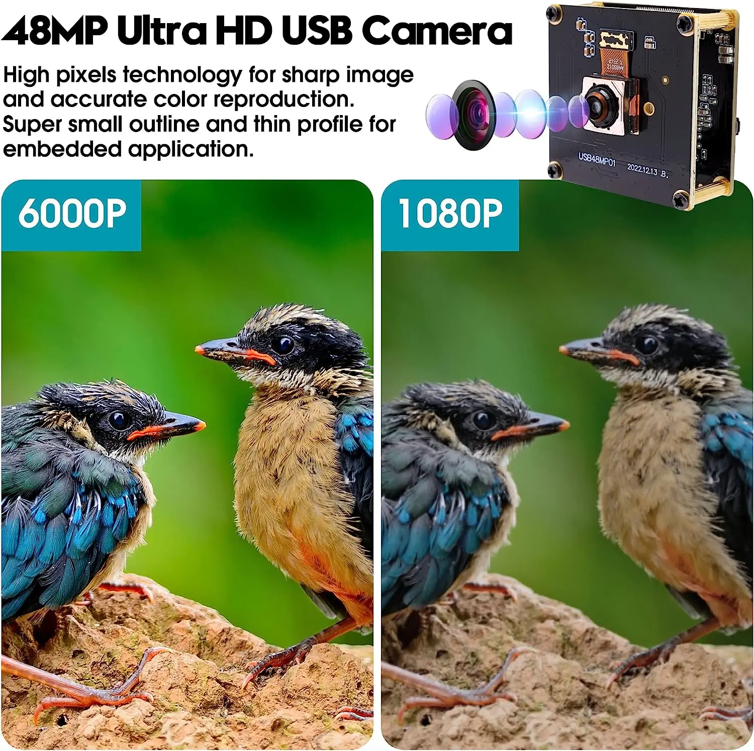 ELP USB Camera Module Autofocus 48MP Industrial Board Camera 8000x6000 High Definition Camera for Altimeter, Machine Vision