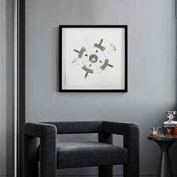 Gold foil boat helm wheel picture black and white wall art abstract prints on floating paper wall frame decor