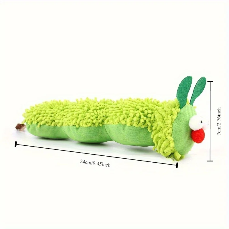 New Arrival Green Fuzzy Worm Cat Plush Toy Soft Pillow Kitten Chew Toy Interactive Cat Toys For Indoor Cats