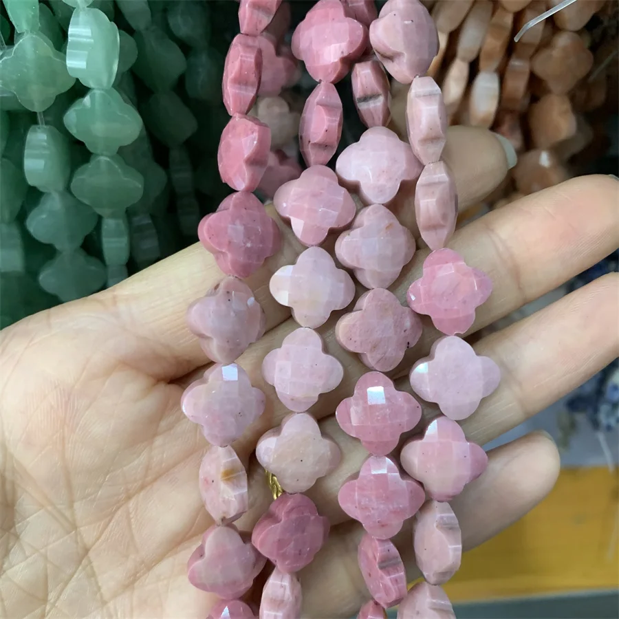 Wholesale 12*12mm faceted natural gem flower four leaf clove beads Gemstone Natural Stone Beads For Jewellery Making