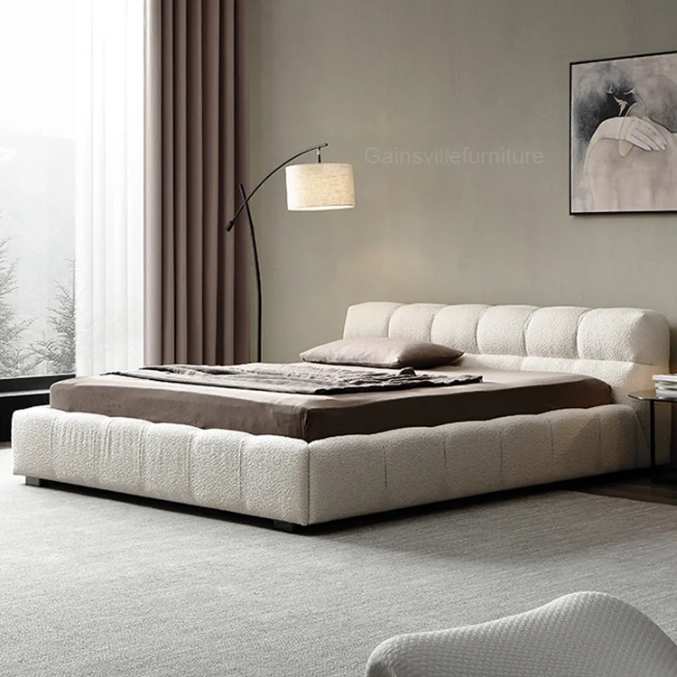 Luxury king queen size upolsthered bed room set modern white velvet design double home furniture bedroom set