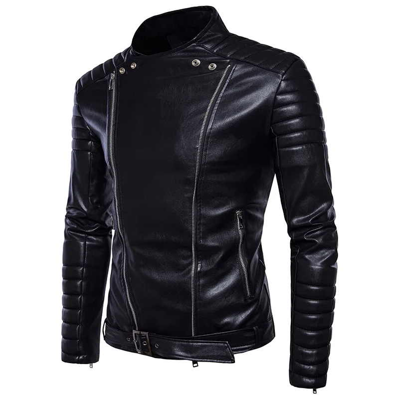 
Wholesale Fashion Mens Side Zippers Up Locomotive PU Faux Leather Jaket jaqueta couro masculina Black Moto Bike Leather Coat 