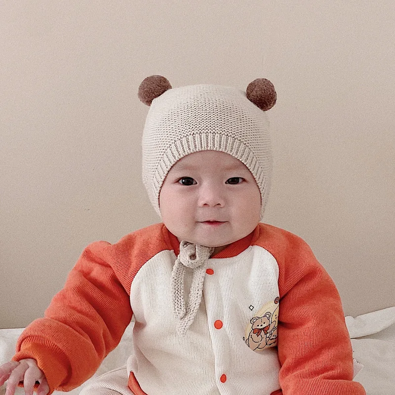 Autumn And Winter Baby Cute Ball Knitted Hat For Boys And Girls Baby Ear Protection Warm Hat