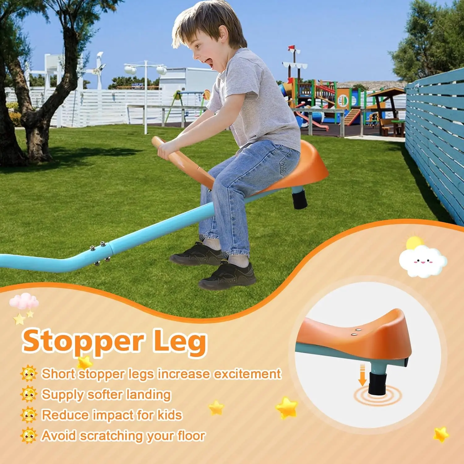 IUNNDS Outdoor Kids Toddler Seesaw Sit and Spin Totter Outside Toys Swiveling 360 Degrees Rotating for Children