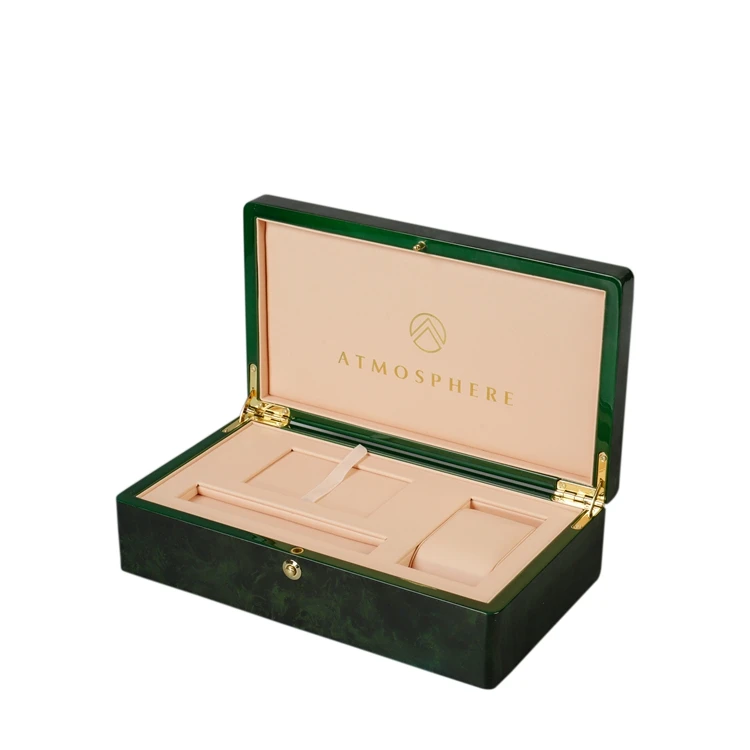 Word Display Watch Dark Green Packaging Gift Case Wooden Packaging Jewelry Boxes Multifunctional Area Custom Logo Metal Wood Box
