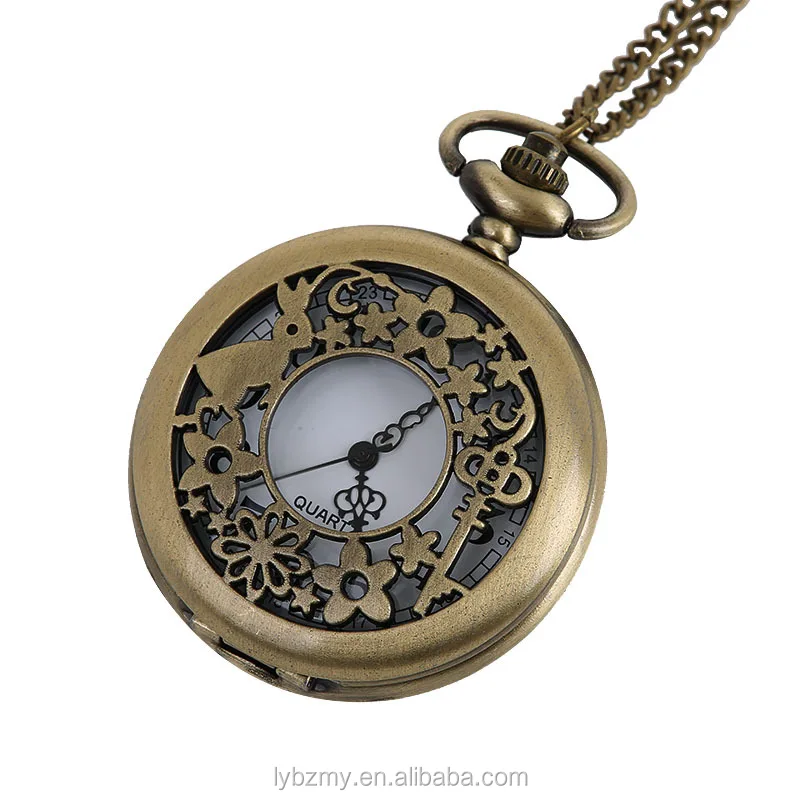 Quartz Bronze Hollow Rabbit Vintage Clock Necklace Chain Pendant Fob Pocket Watch