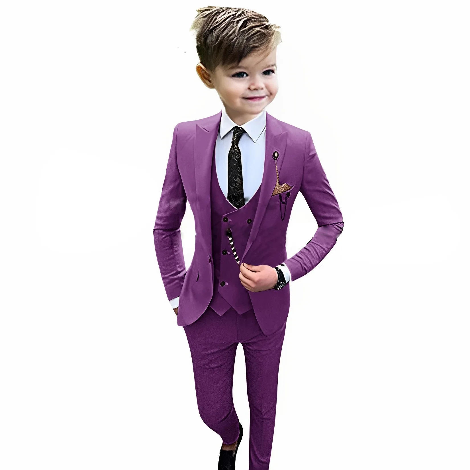Fashion Suit for Boys Green Formal Casual Clothing Lapel Blazer 3 Piece Boy Child Wedding Suit Slim Fit (Jacket+Vest+Pants)