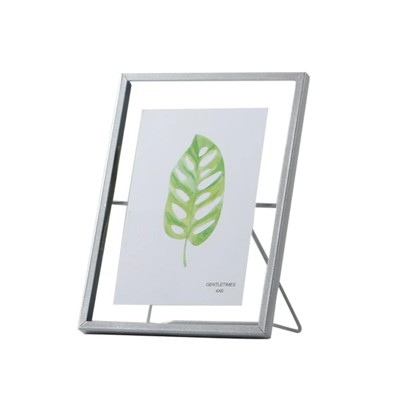 Picture Frames Gold Metal Photo Frame Decor with Plexiglass Cover High Definition Glass Desk Pictures Display
