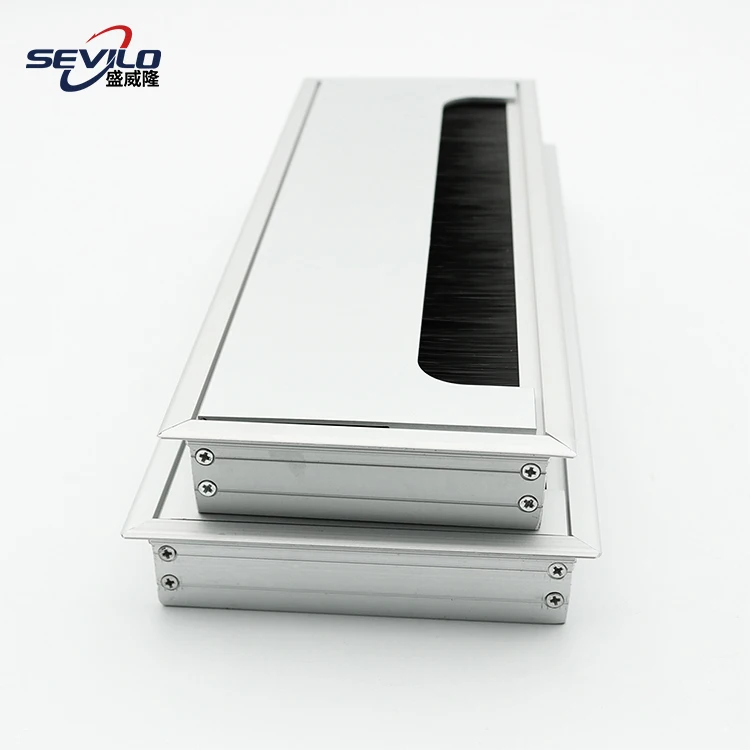 Aluminum Office Double Side Opening Wire Management Tabletop Cable Box Grommet with Brush Buffering Structure