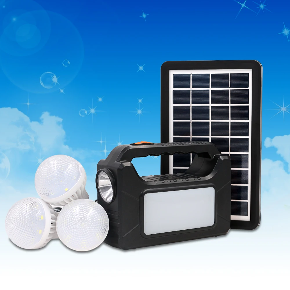 Fashion design rechargeable sun power generator portable solar power lighting system with battery inside and solar panel bulbs