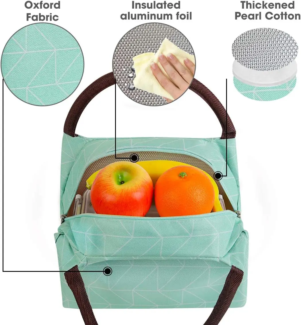 Lunch Box Insulated Cooler Bags Convenient Carry Handle Oxford Cloth Nontoxic Aluminum Foil Women Men Work Food Cooler Bag